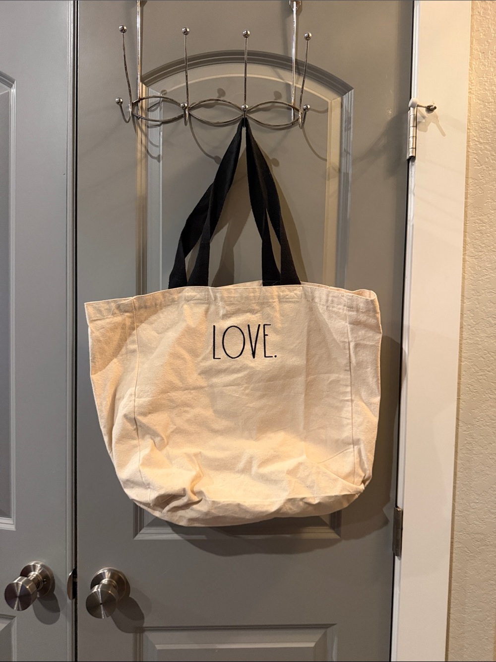 Source Unknown Canvas Tote Bag with LOVE. Print - Cream and Black